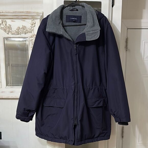 LANDS’ END Boys Squall Parka Navy Blue Winter Coat with Gray Fleece and Quilted - Picture 1 of 14